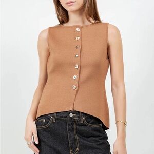 Whiteroom + Cactus Sleeveless Brown Button-Front Knit Top Size M